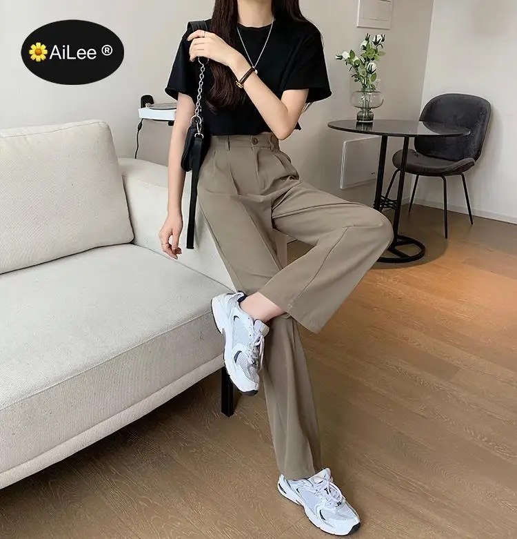 

Повседневные офисные брюки с высокой талией, женские летние свободные брюки полной длины, прямые брюки BF Wind, весна-осень