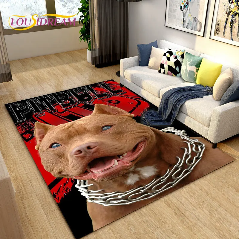 3D Cartoon Pitbull Dog Area Rug,Carpet Rug for Living Room Bedroom Sofa  Doormat Kitchen Decoration,Pet Mat Non-slip Floor Mat