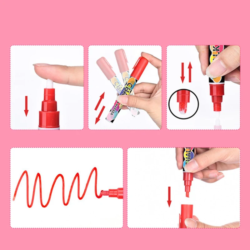 어린이 칠판 페인팅 액체 분필 마커 펜, 지워지는 멀티 컬러 LED 글쓰기 보드, 유리창 아트 마커