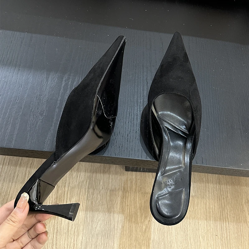 Pointed Snake Pattern Genuine Leather Shoes For Women Stiletto Heels Summer Slip-On Slides Fashion Party Sandals Women Slippers