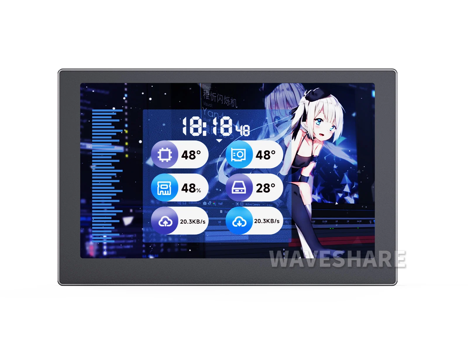 

5-дюймовый USB-монитор, ПК чехол вторичный экран/Рабочий стол RGB окружающий экран, IPS-панель, 800 × 480, с функцией анализа спектра музыки