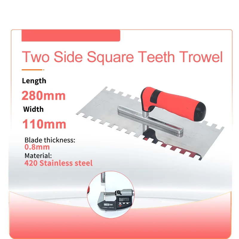 Two Side 10mm Squared Notch Tile And Flooring Trowel 11.02X4.33 inch Stainless Steel Trowel Ergonomic Rubber Grip Comfort Handle