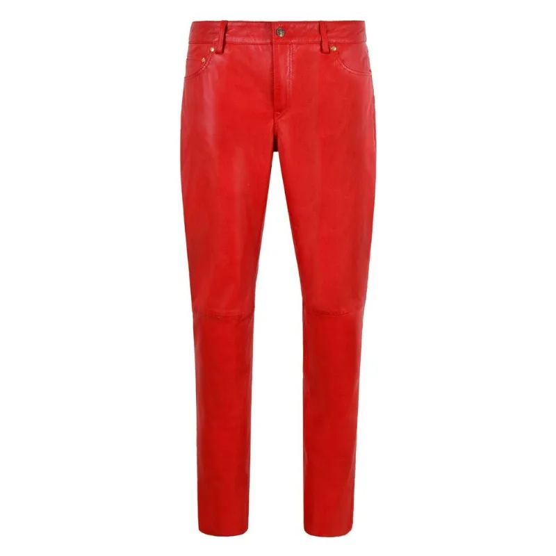 Women's Genuine Leather Pants Red Jeans Casual Style Genuine Sheepskin Fashionable Pants European and American Fashion Trends