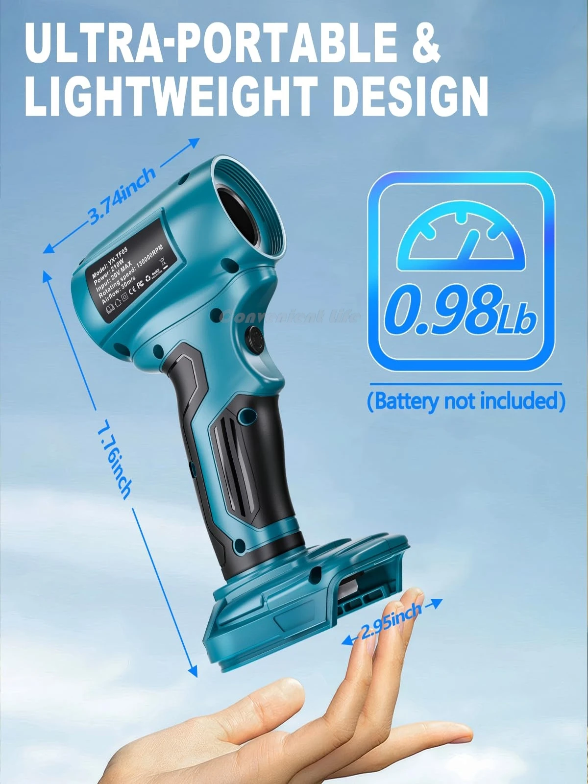 Cordless Leaf Blower for Makita 18V Battery 130000 RPM 425MPH High-Speed Brushle