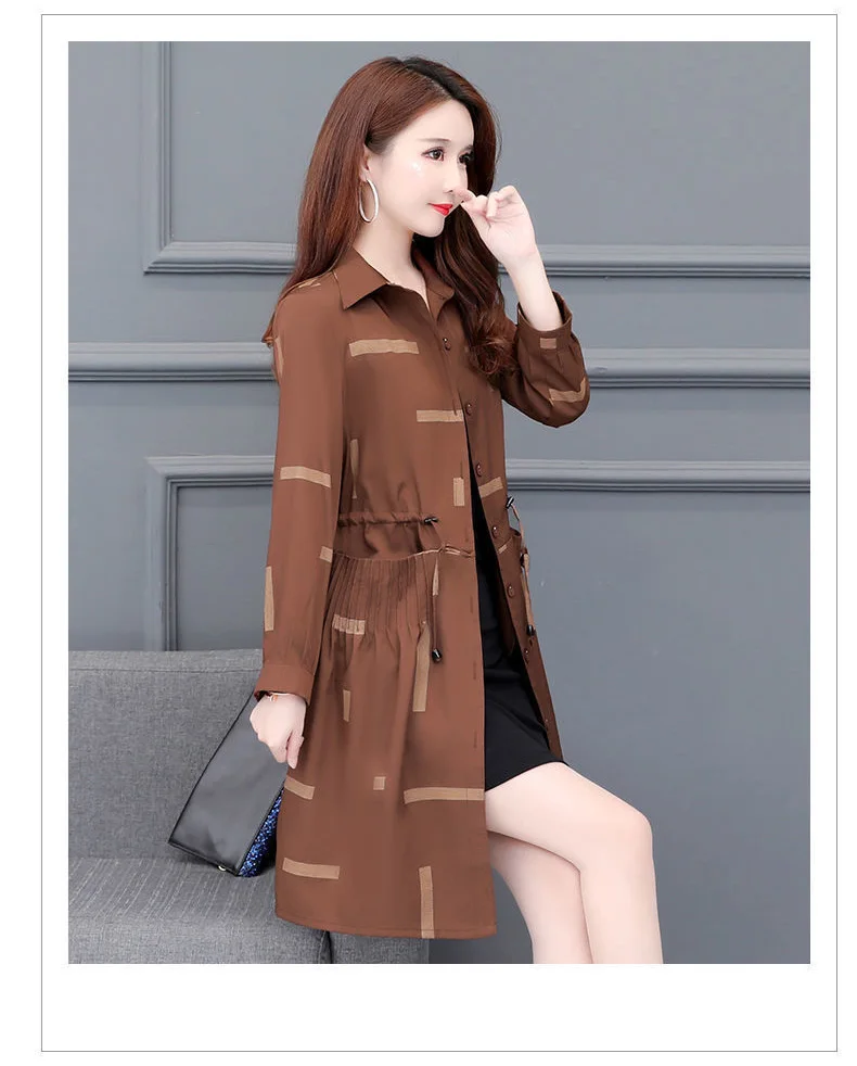 Plus Size Printing Trench Coat Womens Long  Autumn Winter New Windbreaker Jacket Women Fashion All-match Casual Overcoat