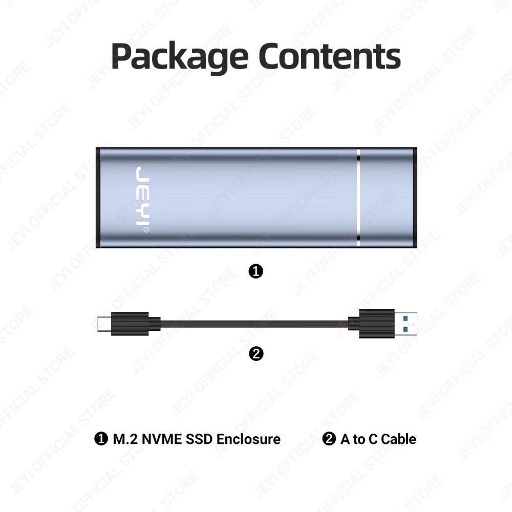 JEYI Aluminum M.2 NVME SSD Enclosure Adapter USB 3.2 Gen 2 (10 Gbps) to NVME M-Key/(B + M) Key SSD External Case With Trim UASP,ssd enclosure,ssd adapter,hard drive enclosure