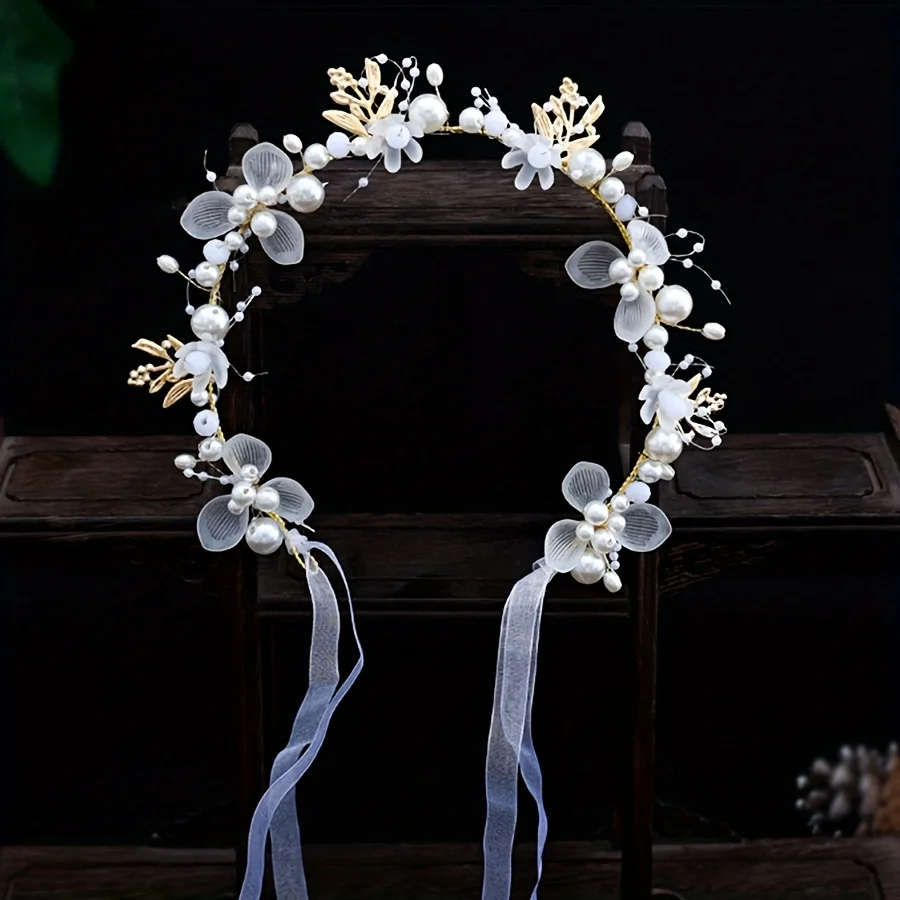 1 Piece of Beautiful Princess Pearl Flower Garland Headband Wedding Wedding Bride Bridesmaid Headdress