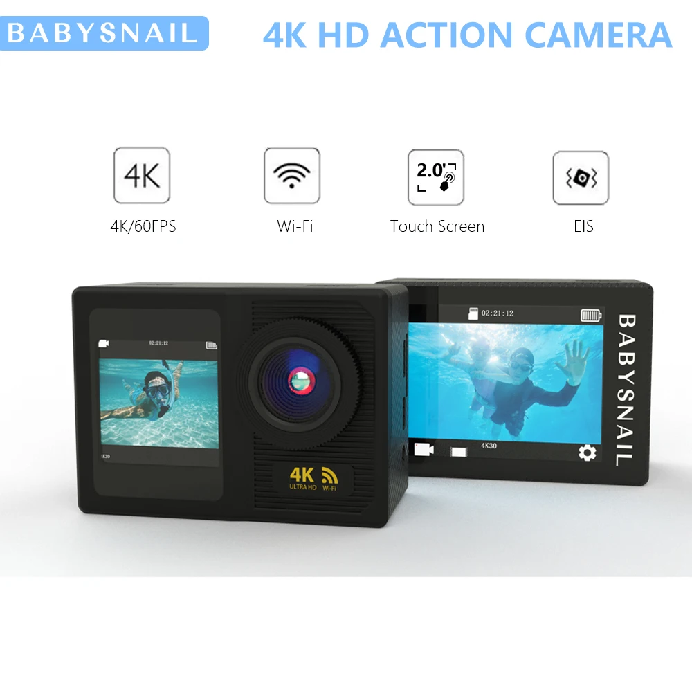 Экшн-камера BABYSNAIL с двойным экраном 4K 60 кадров/с 20 МП 2 4 ГГц |