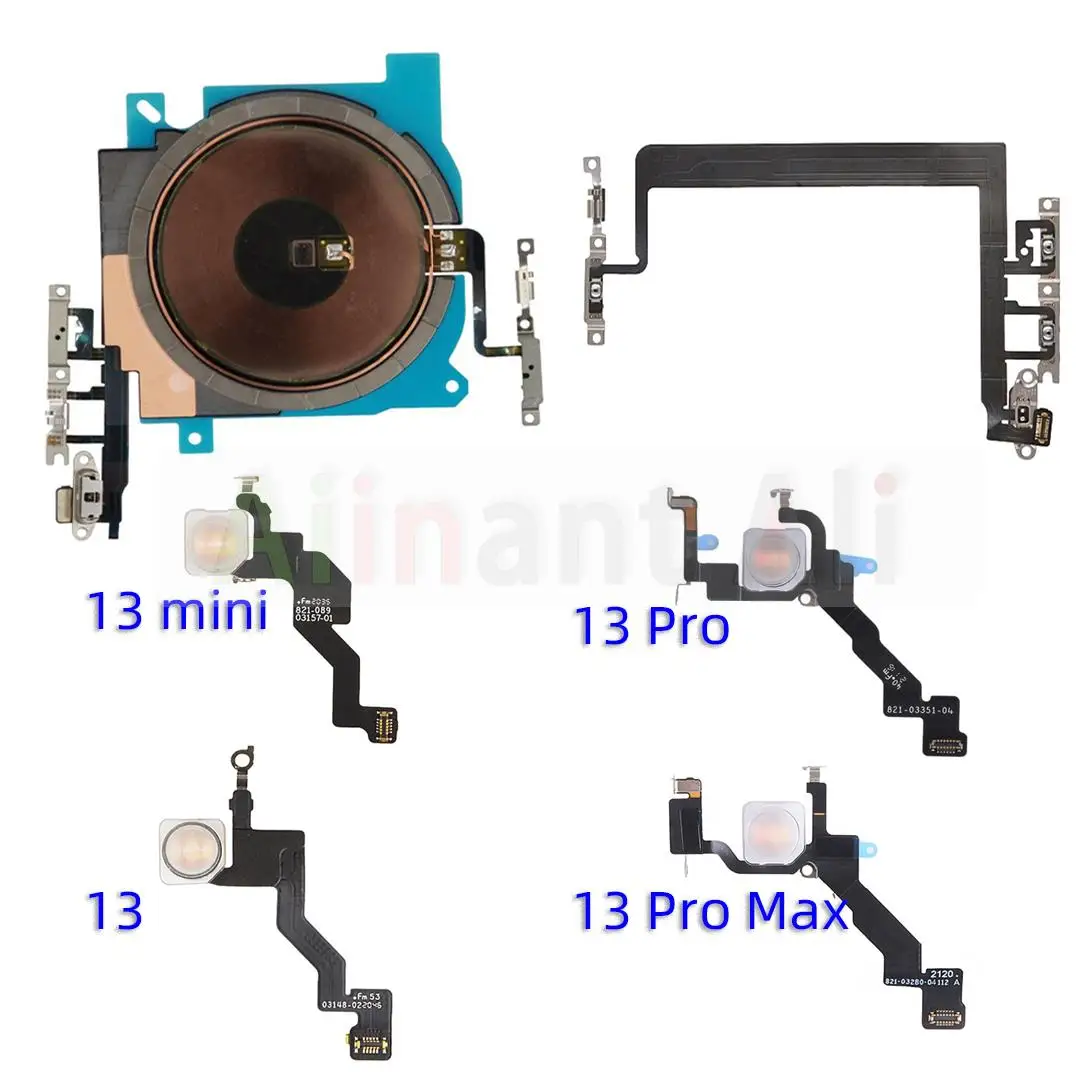 AiinAnt Volume Buttons Mute LIDAR NFC Wireless Charging Flash Light Power Flex Cable For iPhone 13 Pro Max mini Repair Parts audio volume mute key power on off button flex cable for ipad pro 10 5 inch 1st a1701 a1709 a1852 with flash repair parts