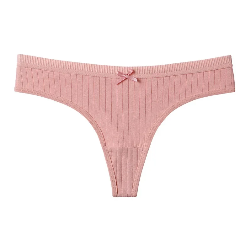 

New Fashion All-in-one Solid Color Ladies Cotton Thong Thread Cotton T Pants Sexy Bow Low Waist Thong