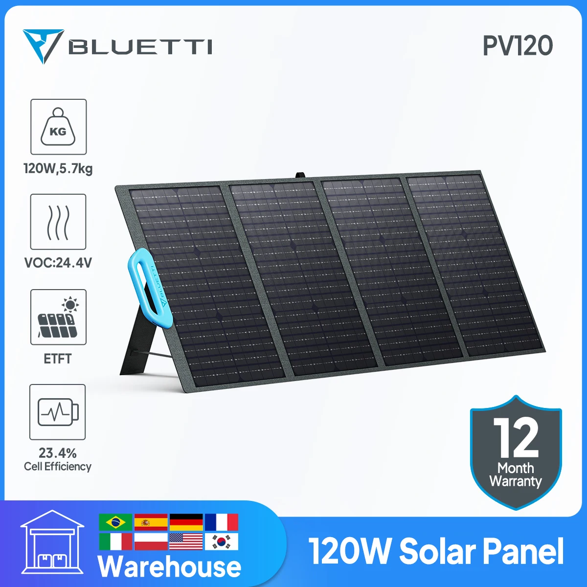 Bluetti Pv120 120W Pannello Solare Pieghevole Voc 24.4V Pannello Solare Portatile 5.7Kg Per Power Station Caricatore A Piastra Solare Campeggio Life