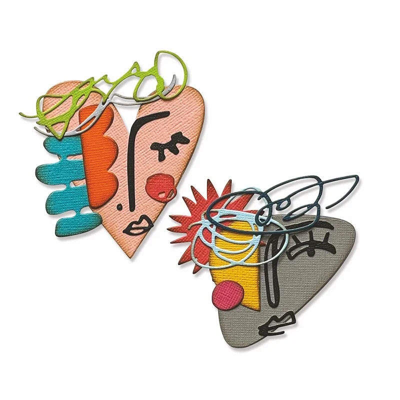 2023 New Retro Heart Frame Facial Feature Pattern Metal Cutting Dies For Diy Craft Making Biglietto Di Auguri Scrapbooking No Timbri