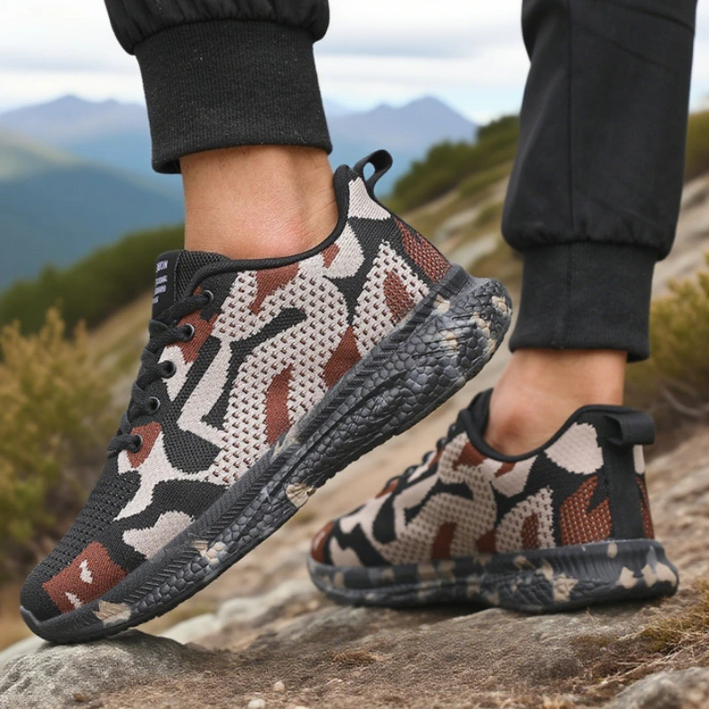 Men's Camouflage Sports Shoe Mesh High Performance Breathable Anti-Slip Hiking Shoes Fashion Low Cut Comfort Causal Running Shoe