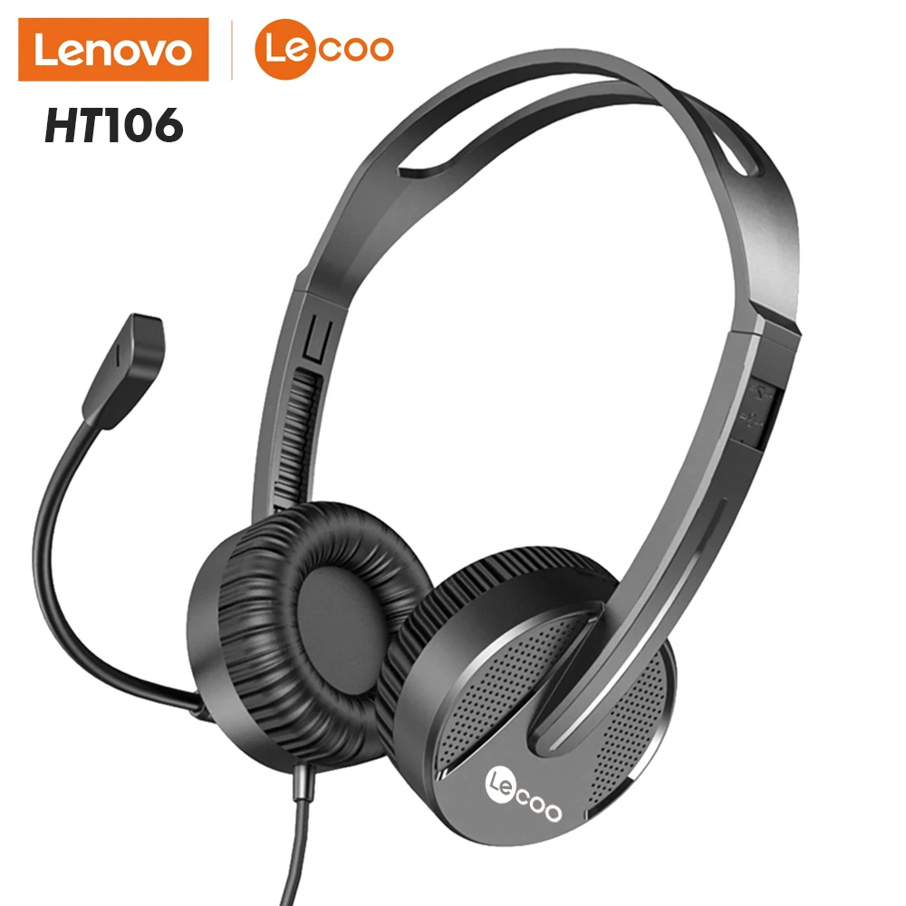 

Lenovo Lecoo HT106 3.5mm Wired Head-mounted Headset with Adjustable Microphone for Voice Call Web Conference Online Teaching