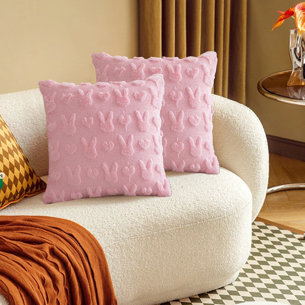 Easter Bunny Soft Cushion Case 45x45cm Plush Rabbit Jacquard Pillowcase Rabbit Pattern Decorative Throw Pillowcase