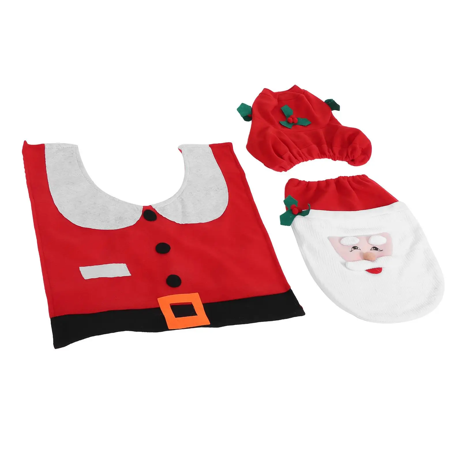 3Pcs Christmas Toilet Cover Set-Festive Bathroom Mat Rug Decor for Home Decoration