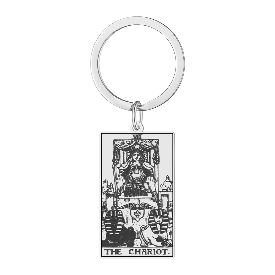 

Tarot Amulet Pendant Key Ring Chariot Stainless Steel Jewelry Keychain Jewelry Gifts for Men and Women
