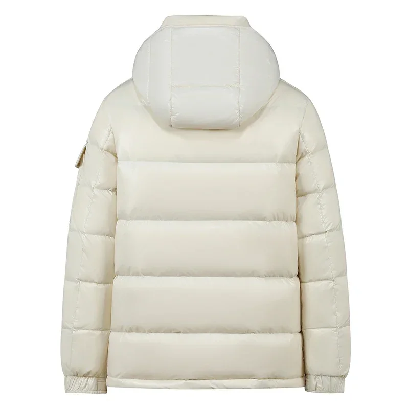 Down Jacket Men Shiny Thick Padded Puffer Hooded White Duck Down Coats Outdoor Windproof Warm Overcoat