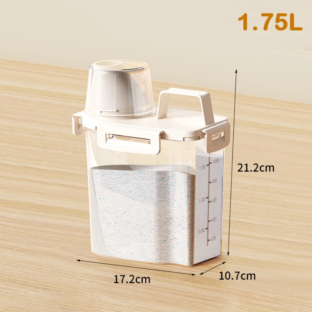 Transparent Laundry Detergent Dispenser Bottle Sealed Multipurpose Laundry Powder Storage Box with Measuring Cup