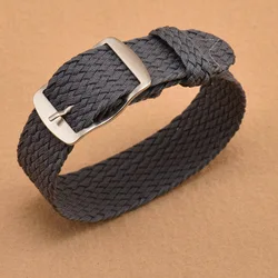 Solid Color Perlon Woven Nylon Watch Strap Band with Black Buckle - Black/Navy - 22mm (WD - Grey)
