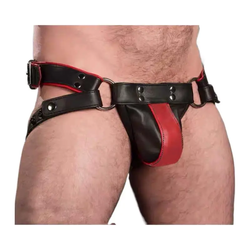 Mens Jockstrap Leather Harness Sexy Lingerie BDSM Bondage Fetish Gays Hombre Stage Nighclubwear