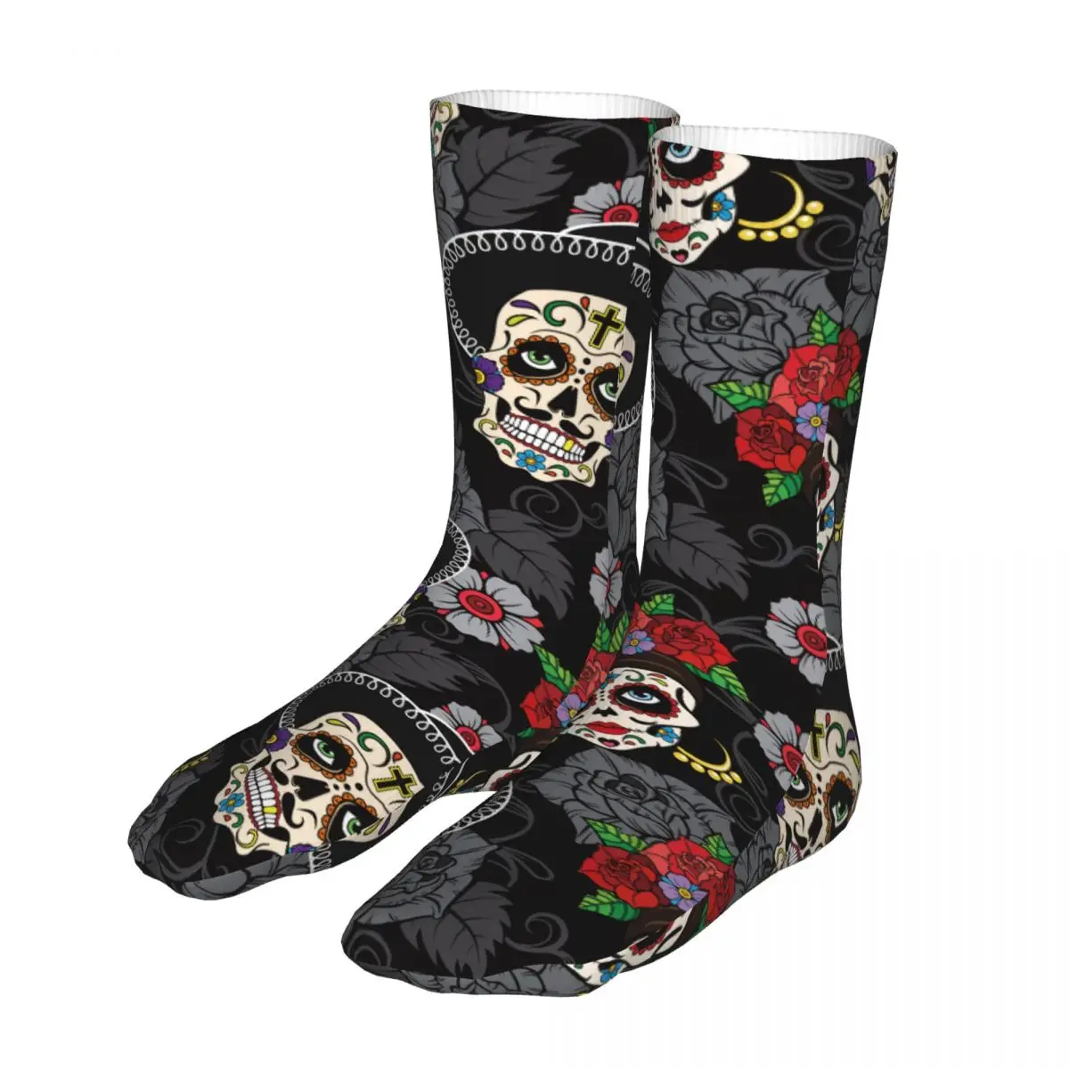 Day Of The Dead Halloween Socks Uomo Donna Funny Happy Sugar Skull Rose Socks Harajuku Primavera Estate Autunno Inverno Calzini Regali