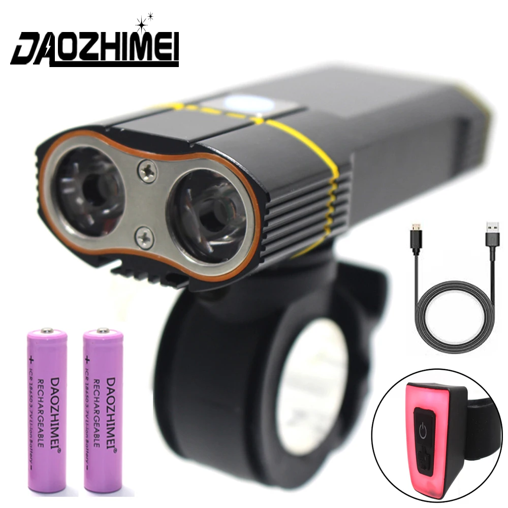 

2*XM-L T6 Bicycle Light 1000Lumen 4000mAh Bike Headlight Flashlight 18650 Battery USB Charging 5 Mode Cycling Camping Lights