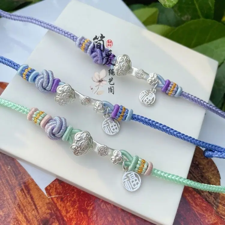 Nuovo Braccialetto In Argento Sterling Piccolo Ruyi Con Corda Rossa 999 Piedi In Argento Puro Intrecciato A Mano Con Corda A Mano Distintiva Per Ragaz