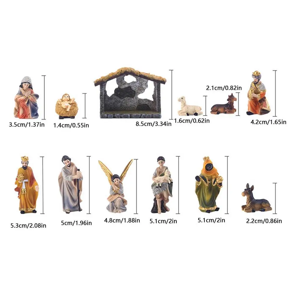 Description Picture 6 of item12pcs Set Christmas Manger Nativity Set Real Life Nativity Jesus Manger Christmas Crib Ornament Holy Family Crafts Statue Decor