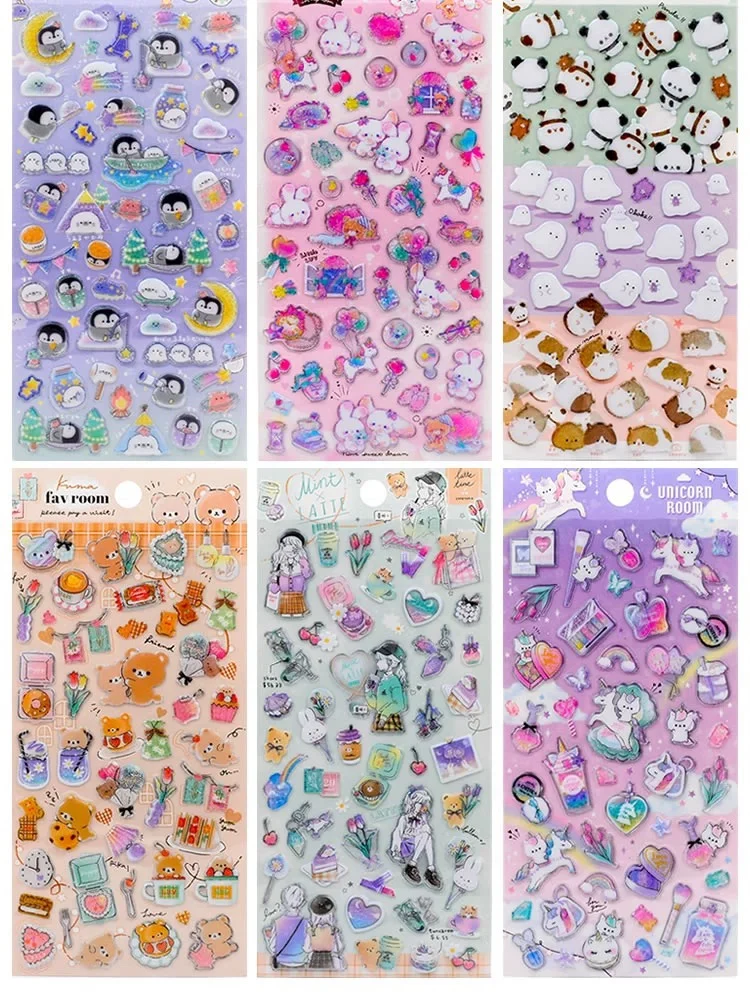 3 pcs/6 pcs Sweet Pets Room Cartoon Candy Crystal Stickers Scrapbooking Diy Journal Stationery Sticker Cute Deco School Supplies