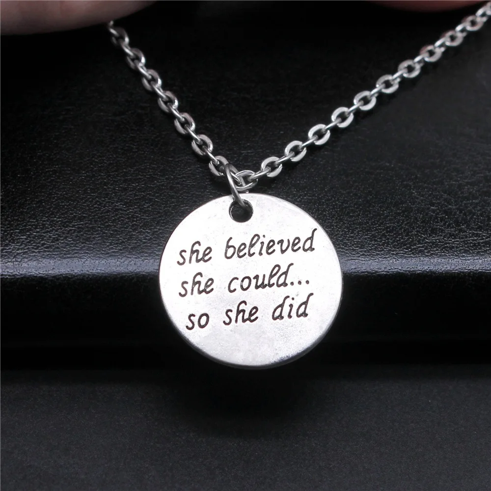 

Fashion Simple Vintage Antique Silver Color 22x22mm She Believed She Could So She Did Pendant Necklace For Women