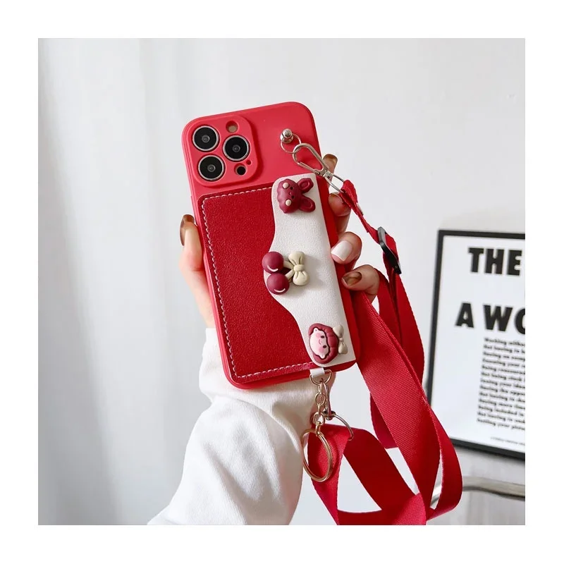 Enhanced Crossbody Leather Lanyard Silicone Wallet Case with Card Holder