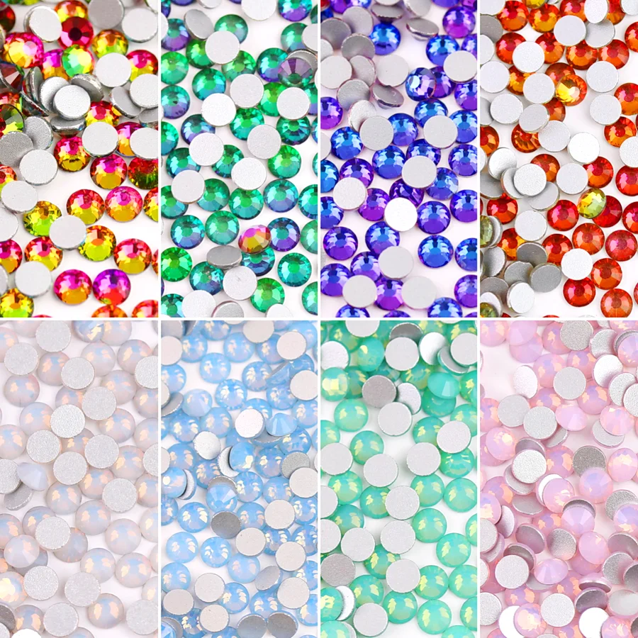 Kristallglas Nicht Hotfix SS6-SS30 Regenbogen Opal Metallic Glitzer Bling Maniküre Strass Kleber auf Flatback Strass Perlen für DIY