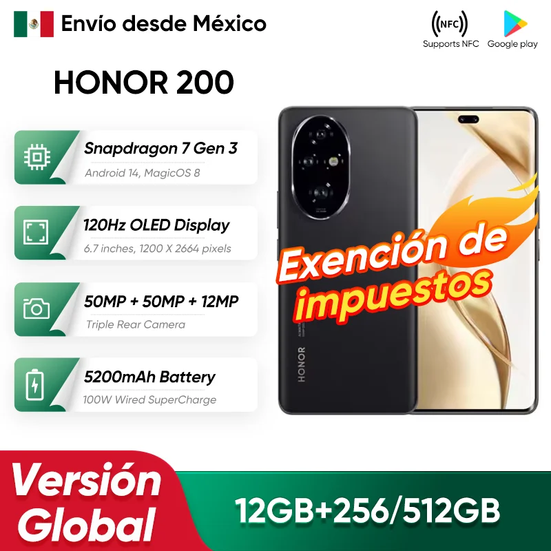 Original HONOR 200 Global Version Snapdragon 7 Gen 3 5G Smartphone 6.7'' AMOLED Display 5200mAh Support HONOR 100W SuperCharge
