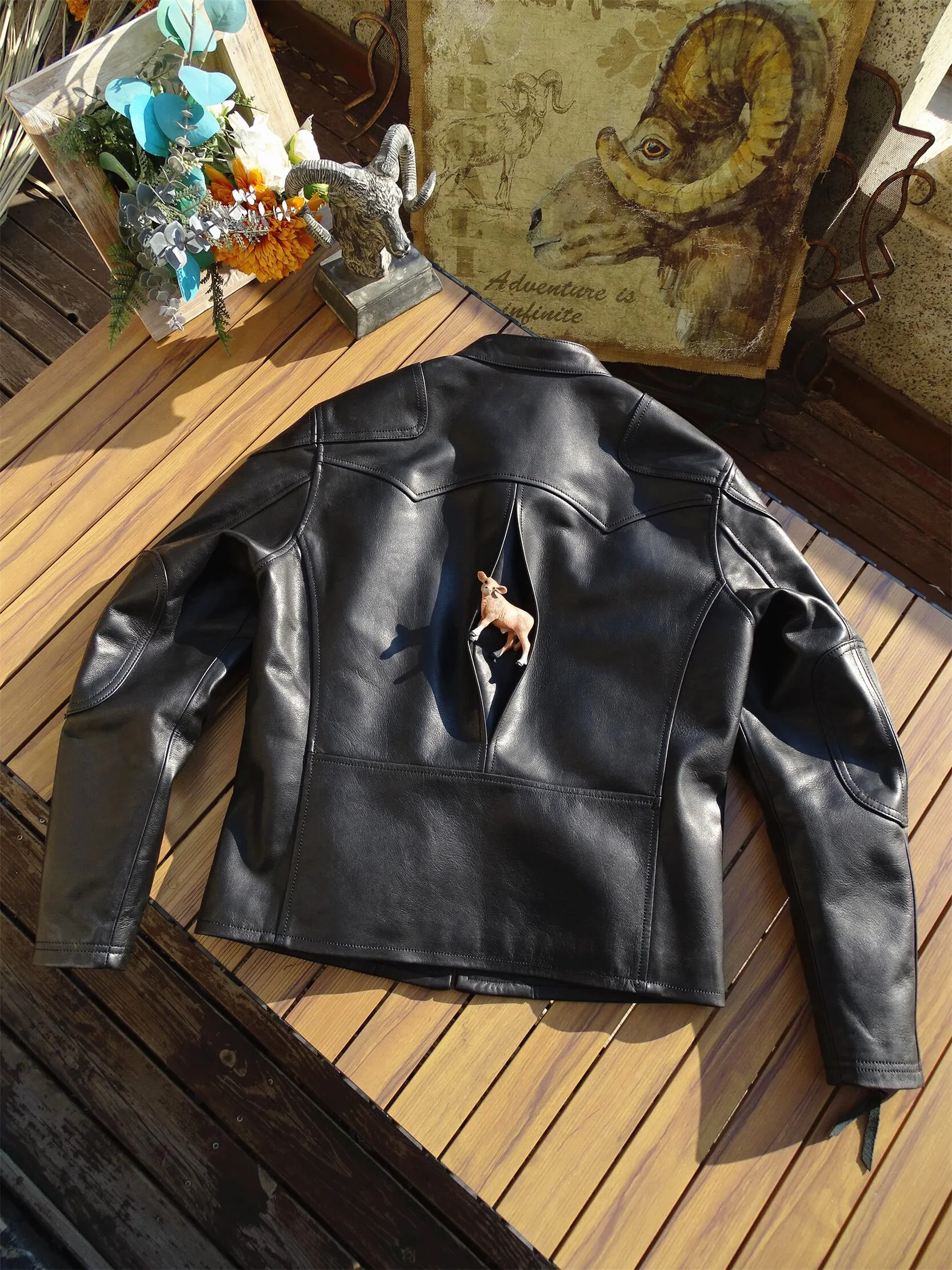 Domestic First Layer Cowhide Leather Jaet Faion Urban American Casual ort Sle Zipper Closure Youth Leather Jaet