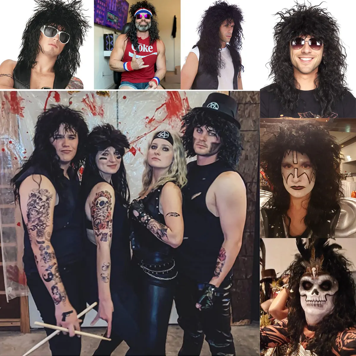 Heavy Metal Vestito Carnevale Rockstar Fai Da Te Parrucca Rockstar