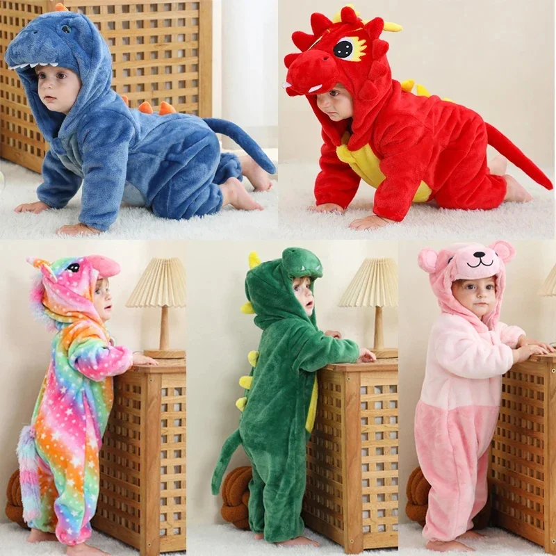 Baby Kigurumi Cat Dinosaur Cow Pajamas Winter Pyjamas OnePiece Anime Sleepwear Kids Flannel Warm Clothes Halloween Costumes