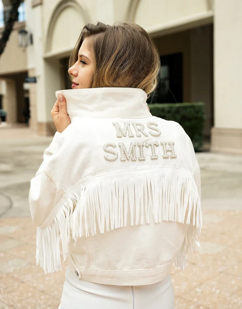 Wedding White Tassle Jacket Wedding Customized Denim Jacket