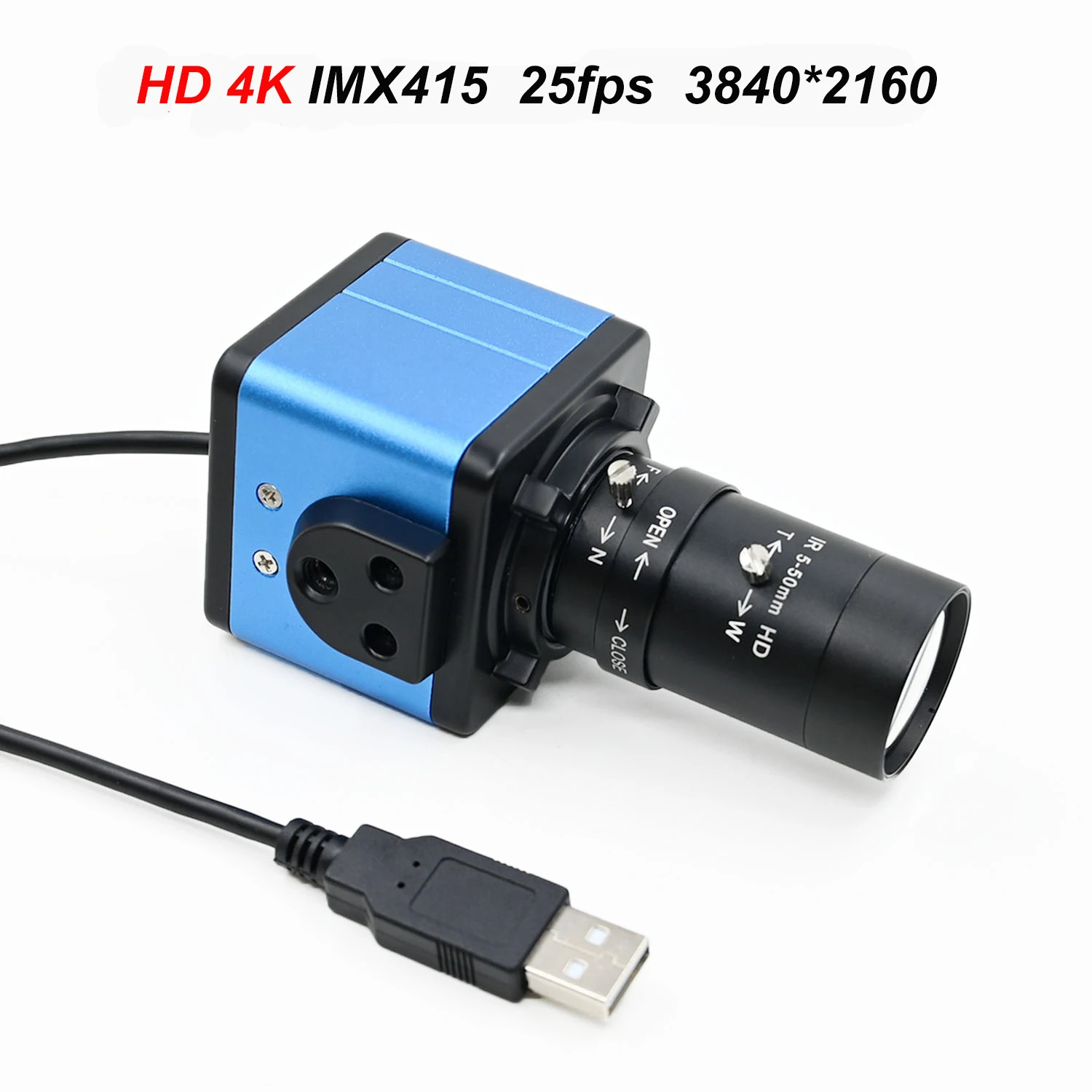 토이카메라 케이스 설치 포함 HD 4K USB 카메라, IMX415, 25fps 3840×2160,8MP 웹캠, 5-50mm 2.8-12mm 가변 초점 CS 렌즈, 플러그 앤 플레이