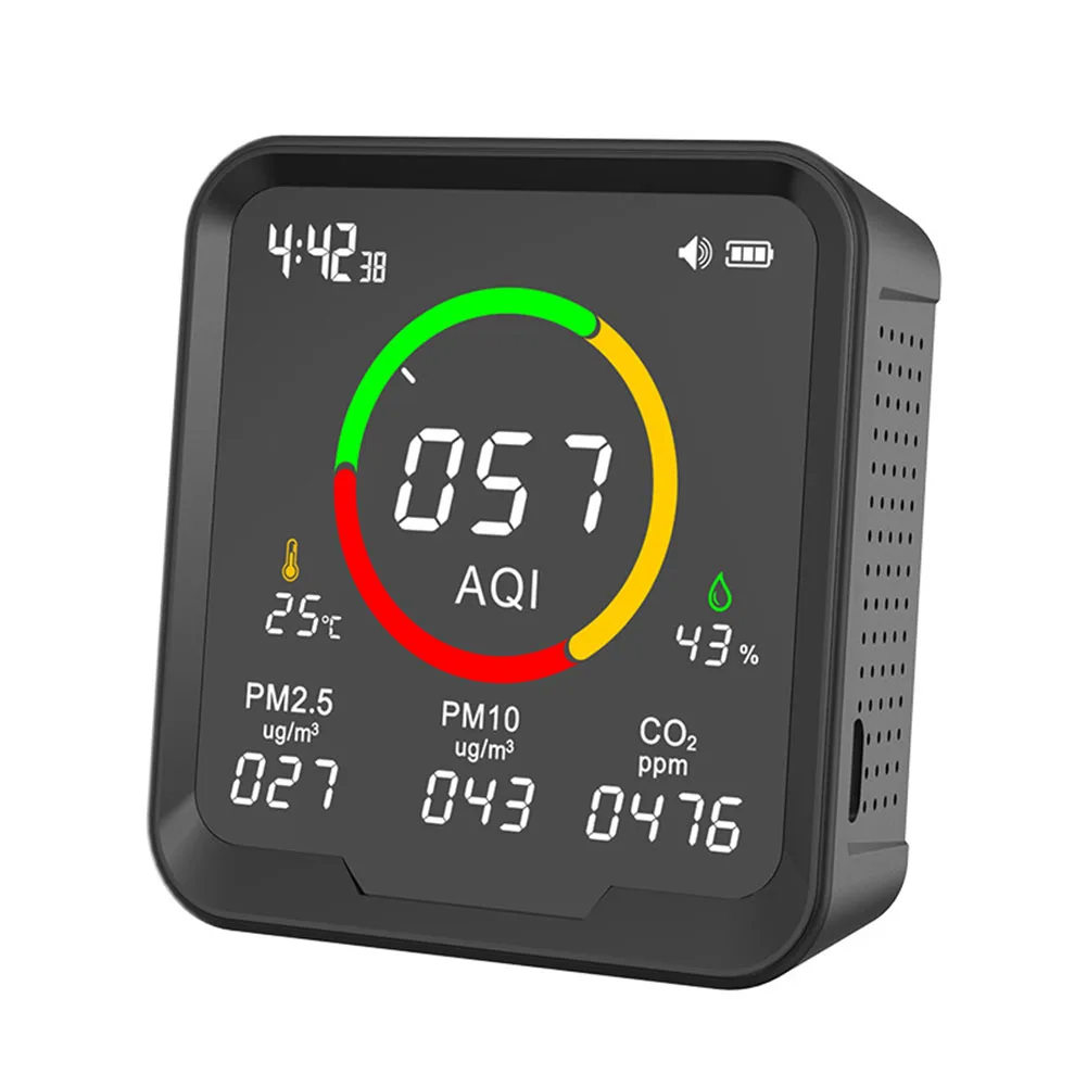 

6-in1 Indoor Air Quality Monitor -10℃~40℃ Temperature Humidity Sensor CO2/PM2.5/ PM10/AQI 40 Square Meters Carbon Dioxide Teste