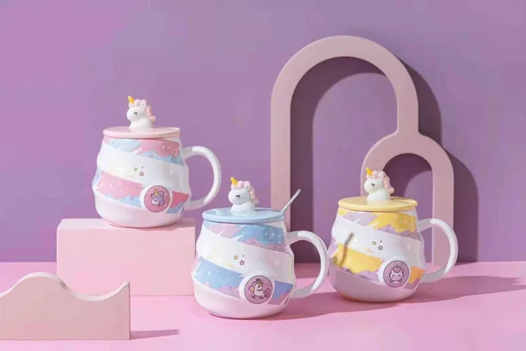 Unicorn Cute Coffee Mug With Lid & Spoon