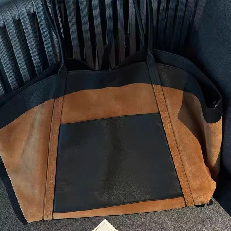 2025 New Arrival Design Leather Spliced ​Cotton Basket Bag Large Capacity Handbag Fashion Women's One-shoulder Tote Bag