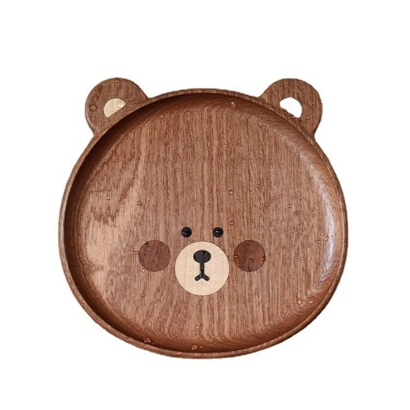 

Japanese Children's Solid Wood Bear Dining Plate Dessert Tea Cake Solid Wood Plate