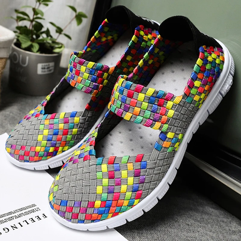 

Summer Women Shoes Lady hand made Flats Sneakers Breathable Lightweight Women Flat Shoes Manual Woven Shallow Women Casual Shoes