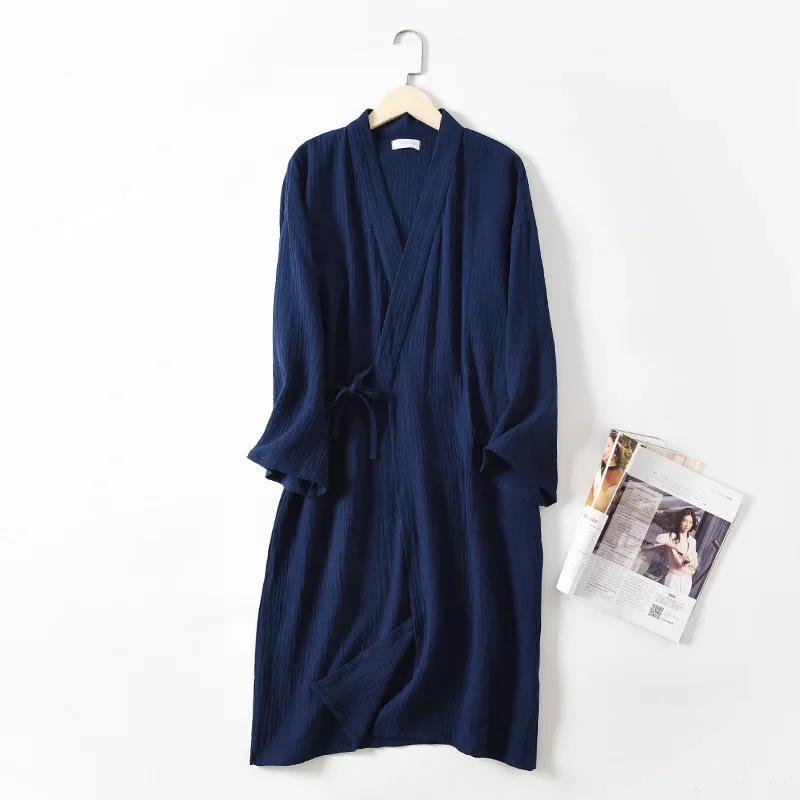 Couples Crepe Gauze Bathrobe Solid 100% Cotton Robe Long-sleeved V-neck Kimono Wedding Robes Sleepwear Plus Size Dressing Gown cotton bathrobe