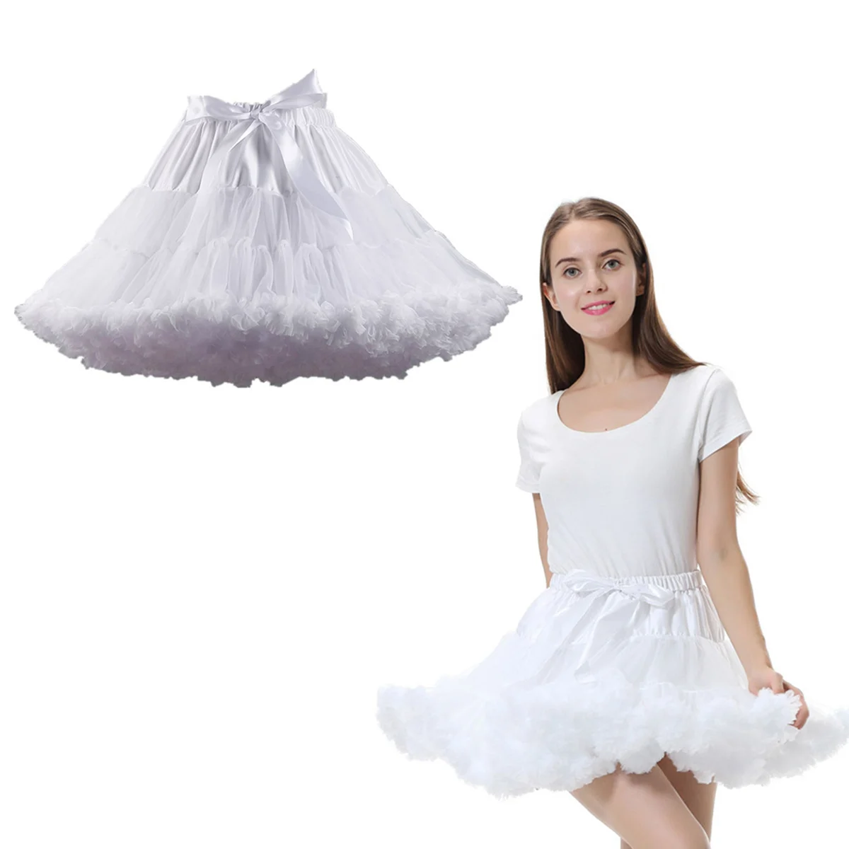 Women Tulle Layered Tutu Skirt Dress for Showing Stage Costume Cosplay Parties (White) Women Tutus Skirt