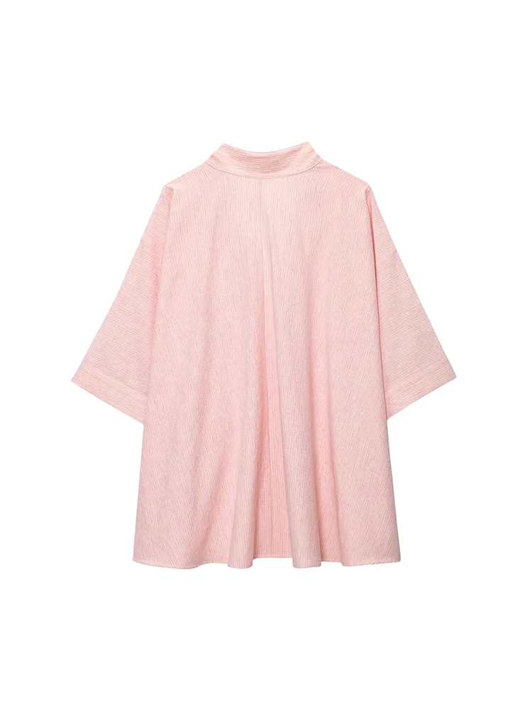 TFMLN Summer Women's Loose Striped Blouse 2025 Fashion Lapel Short Sleeve Pullover Tops Oversize Lady Causal Shirt Shirts