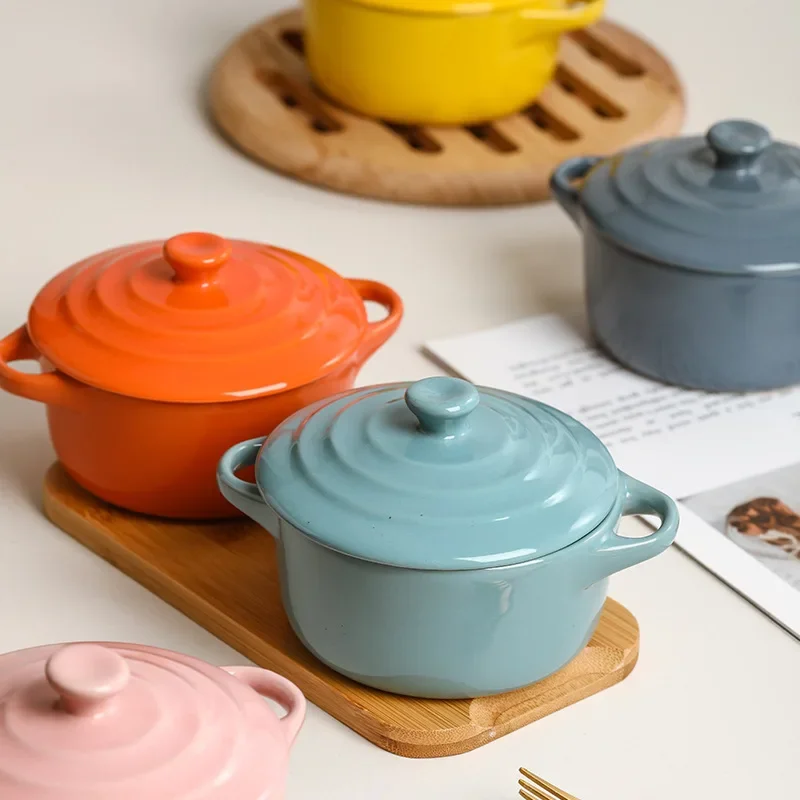 Ceramic Tableware Set Waterproof Stew Pot Ceramic Soup Pot with Lid Binaural Stew Household Children&rsquo;s Bird&rsquo;s Nest Steamed Egg Special Bowl
