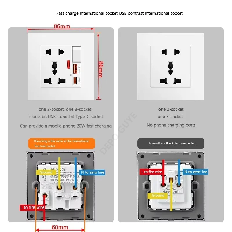 العالمي 20 واط نوع-C التوصيل شحن سريع 5 دبوس مقبس...