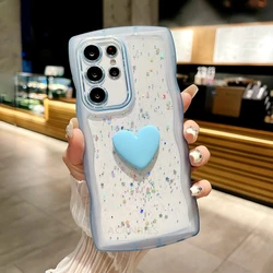 Transparent Love Heart & Star Design Wavy Silicone Phone Case - Soft Cover for A24 4G (AX Blue)